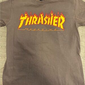 Thrasher Gray Short Sleeve Tee with Flame Logo